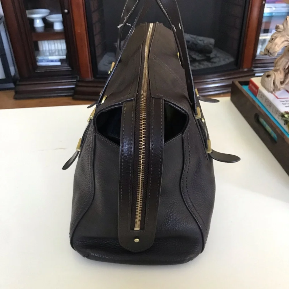 Classic Dark Chocolate Brown Leather RFID Large Satchel Quiet Luxury Preppy